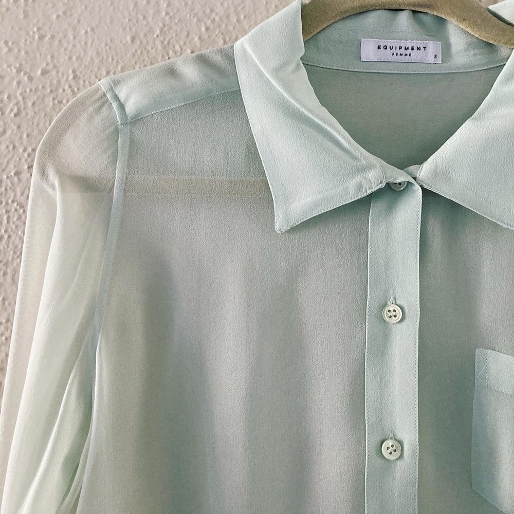 Sheer Silk Equipment Blouse in Soft Mint